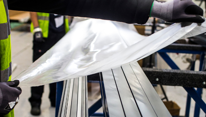 Aluminium frames being covered in the Kestrel factory.